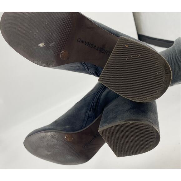 Lucky brand women 5 Gray suede leather zip roundtoe chunky block heel ankle boot - Picture 6 of 9